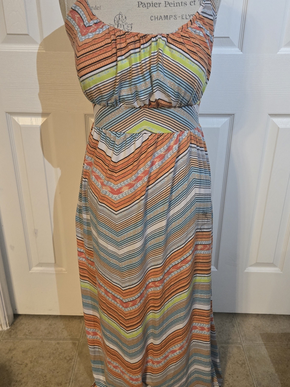 Allison Brittney Orange Blue White Striped Maxi Dress